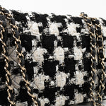 CHANEL Handbag 20S Ecru Black & White Tweed Quilted Medium Classic Flap LGHW - Redeluxe