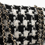 CHANEL Handbag 20S Ecru Black & White Tweed Quilted Medium Classic Flap LGHW - Redeluxe