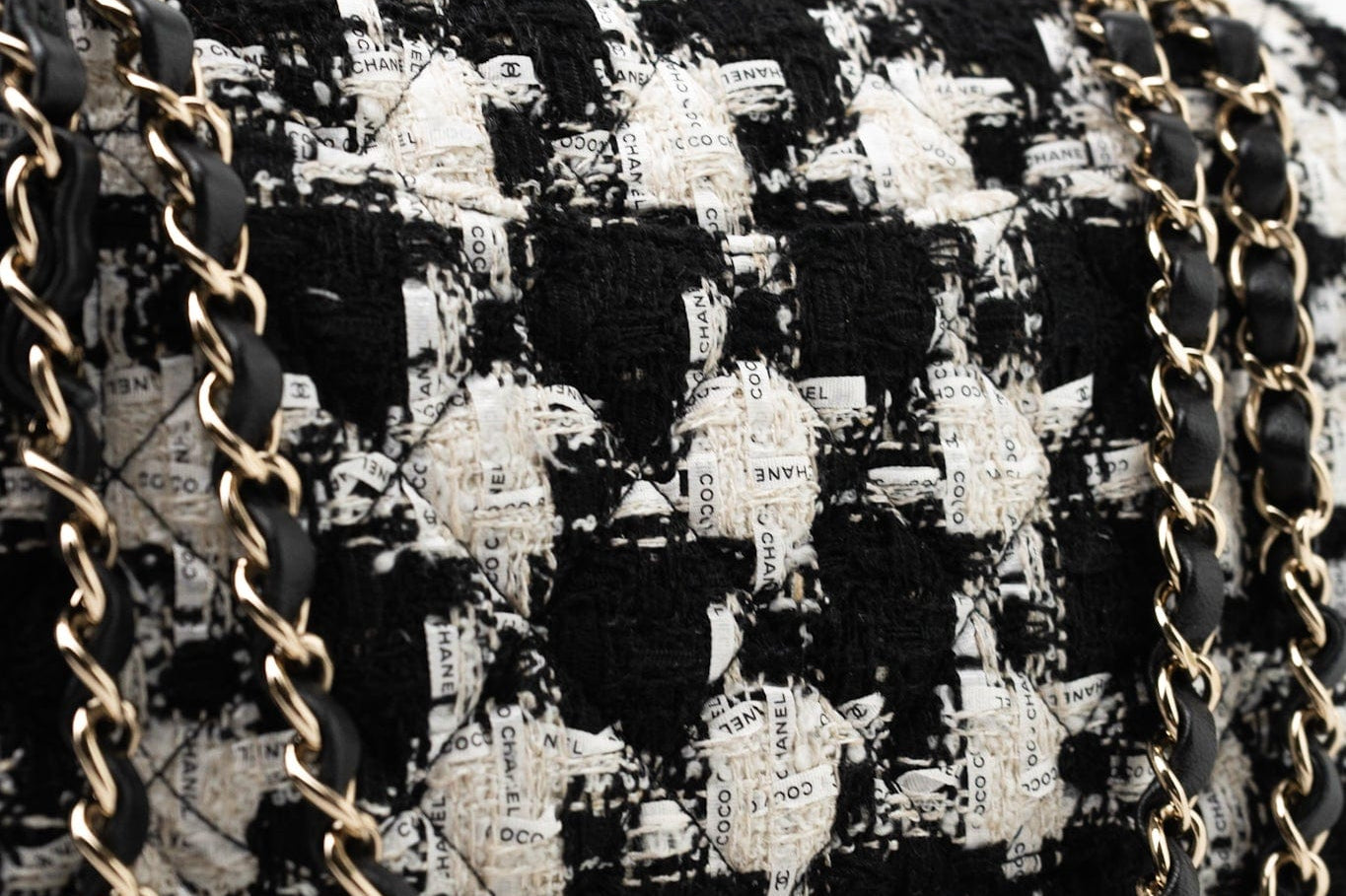 CHANEL Handbag 20S Ecru Black & White Tweed Quilted Medium Classic Flap LGHW - Redeluxe