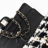 CHANEL Handbag 20S Ecru Black & White Tweed Quilted Medium Classic Flap LGHW - Redeluxe