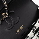 CHANEL Handbag 20S Ecru Black & White Tweed Quilted Medium Classic Flap LGHW - Redeluxe
