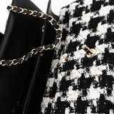 CHANEL Handbag 20S Ecru Black & White Tweed Quilted Medium Classic Flap LGHW - Redeluxe