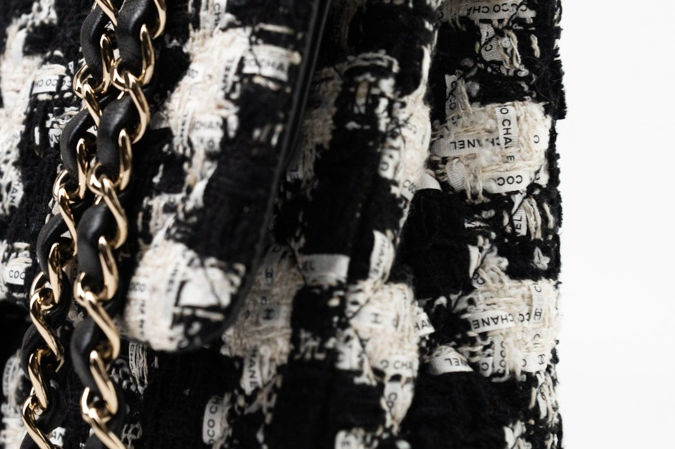 CHANEL Handbag 20S Ecru Black & White Tweed Quilted Medium Classic Flap LGHW - Redeluxe