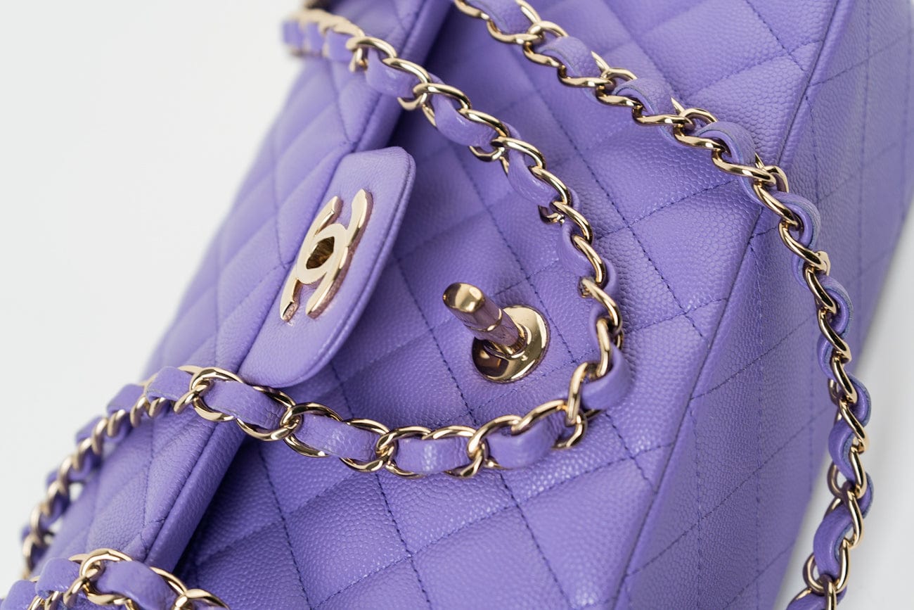 CHANEL Handbag 20S Purple Caviar Quilted Classic Flap Medium - Redeluxe