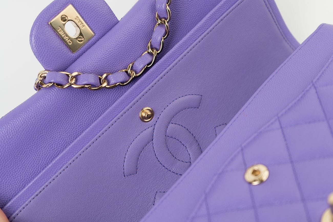 CHANEL Handbag 20S Purple Caviar Quilted Classic Flap Medium - Redeluxe