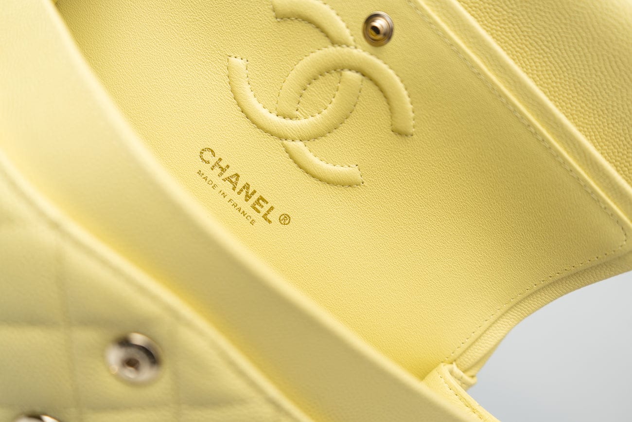 CHANEL Handbag 20S Yellow Caviar Quilted Classic Flap Small Light Gold Hardware - Redeluxe