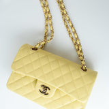 CHANEL Handbag 20S Yellow Caviar Quilted Classic Flap Small Light Gold Hardware - Redeluxe