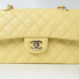 CHANEL Handbag 20S Yellow Caviar Quilted Classic Flap Small Light Gold Hardware - Redeluxe