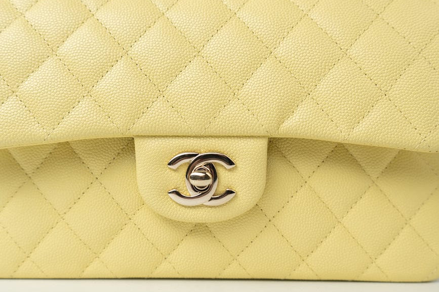 CHANEL Handbag 20S Yellow Caviar Quilted Classic Flap Small Light Gold Hardware - Redeluxe