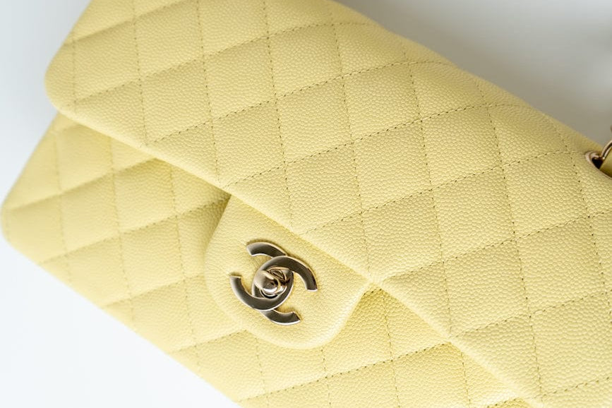 CHANEL Handbag 20S Yellow Caviar Quilted Classic Flap Small Light Gold Hardware - Redeluxe