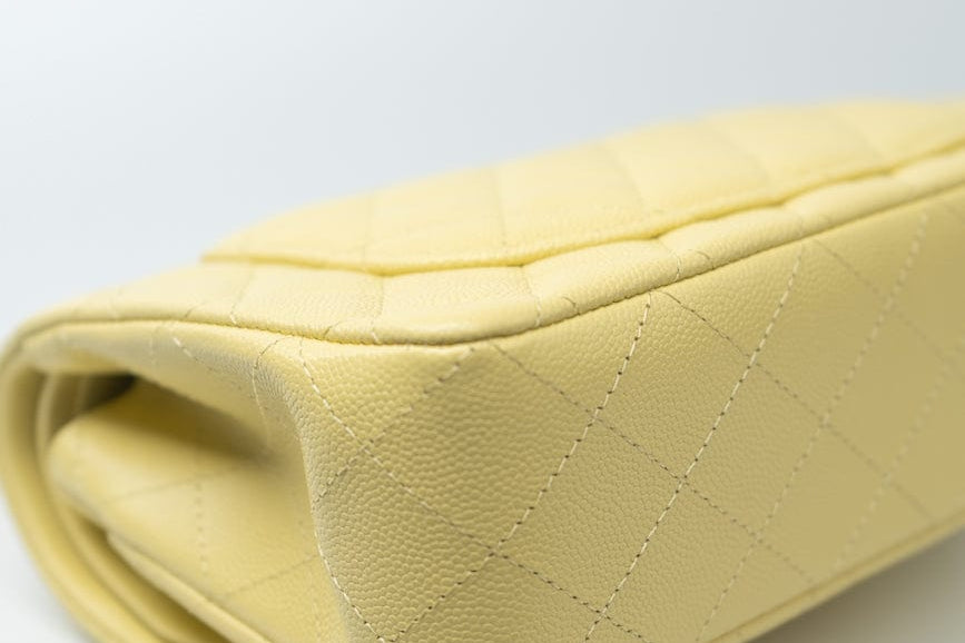 CHANEL Handbag 20S Yellow Caviar Quilted Classic Flap Small Light Gold Hardware - Redeluxe