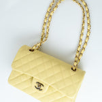 CHANEL Handbag 20S Yellow Caviar Quilted Classic Flap Small Light Gold Hardware - Redeluxe