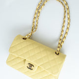 CHANEL Handbag 20S Yellow Caviar Quilted Classic Flap Small Light Gold Hardware - Redeluxe