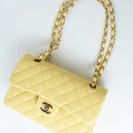 CHANEL Handbag 20S Yellow Caviar Quilted Classic Flap Small Light Gold Hardware - Redeluxe