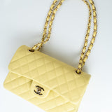 CHANEL Handbag 20S Yellow Caviar Quilted Classic Flap Small Light Gold Hardware - Redeluxe