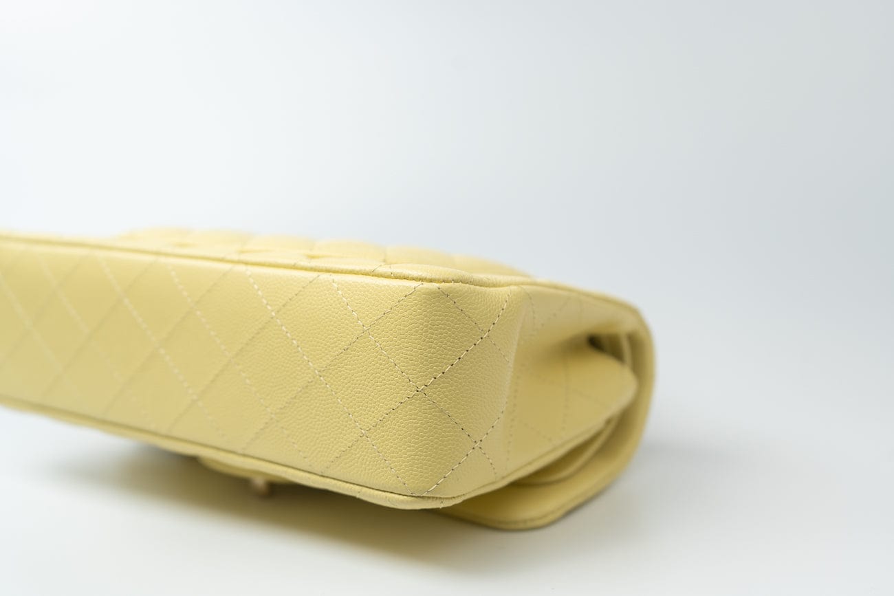 CHANEL Handbag 20S Yellow Caviar Quilted Classic Flap Small Light Gold Hardware - Redeluxe