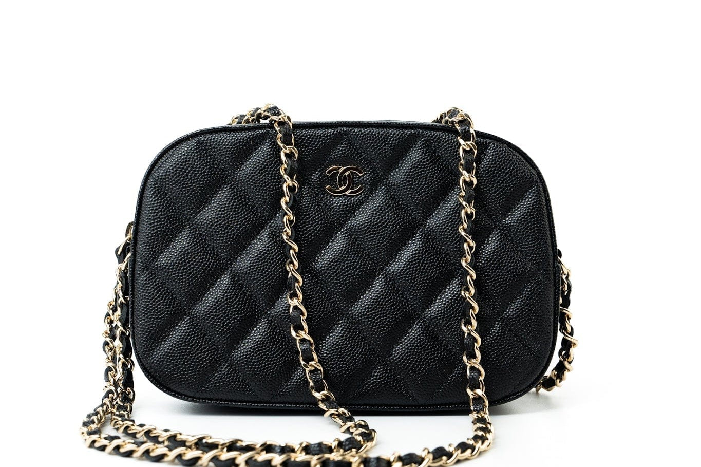 CHANEL Handbag 21A Black Caviar Quilted Camera Case Gold Hardware - Redeluxe