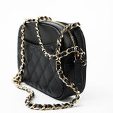 CHANEL Handbag 21A Black Caviar Quilted Camera Case Gold Hardware - Redeluxe