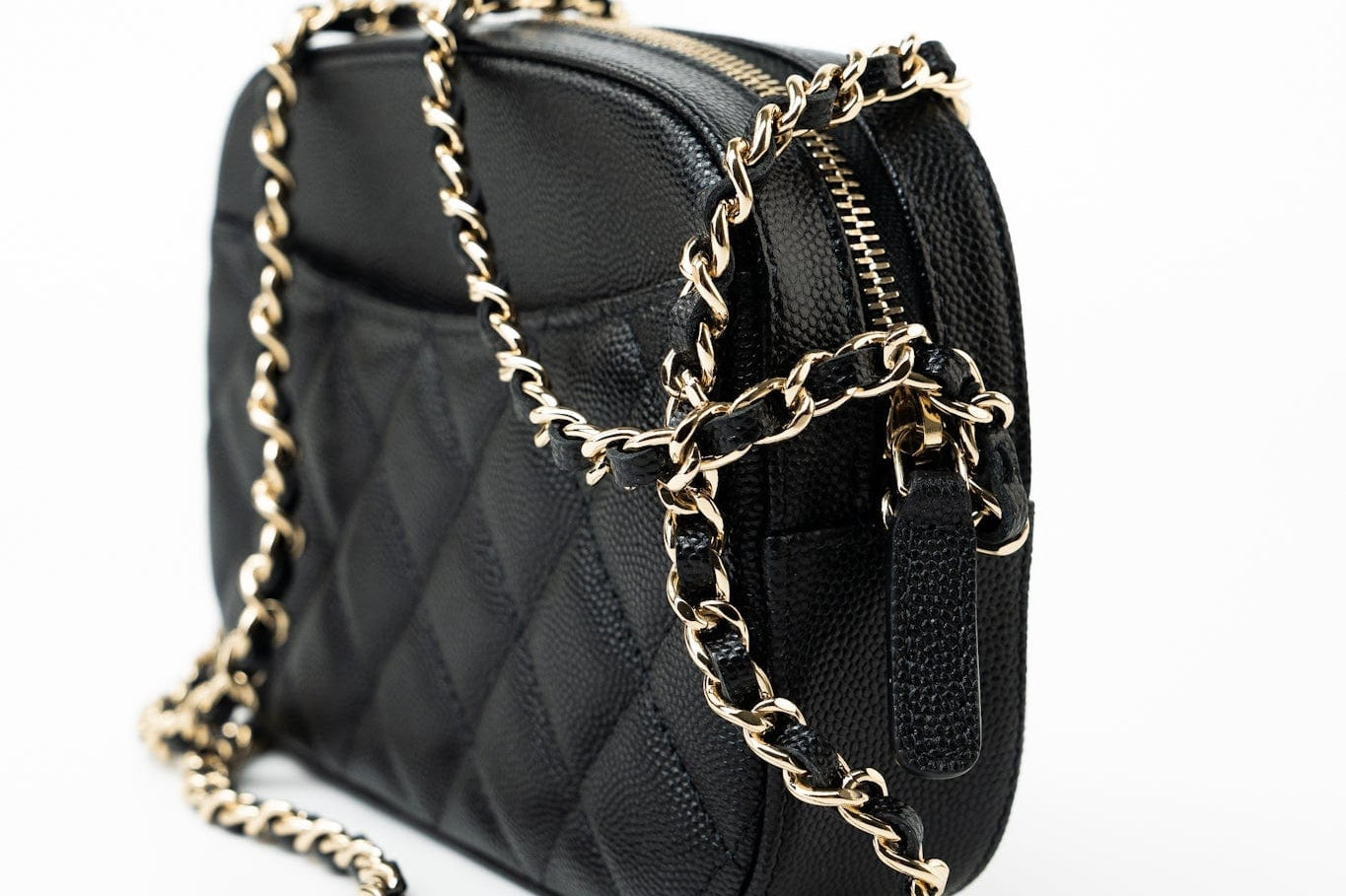 CHANEL Handbag 21A Black Caviar Quilted Camera Case Gold Hardware - Redeluxe