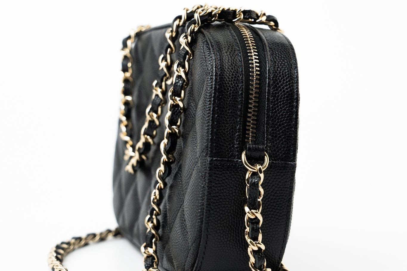 CHANEL Handbag 21A Black Caviar Quilted Camera Case Gold Hardware - Redeluxe