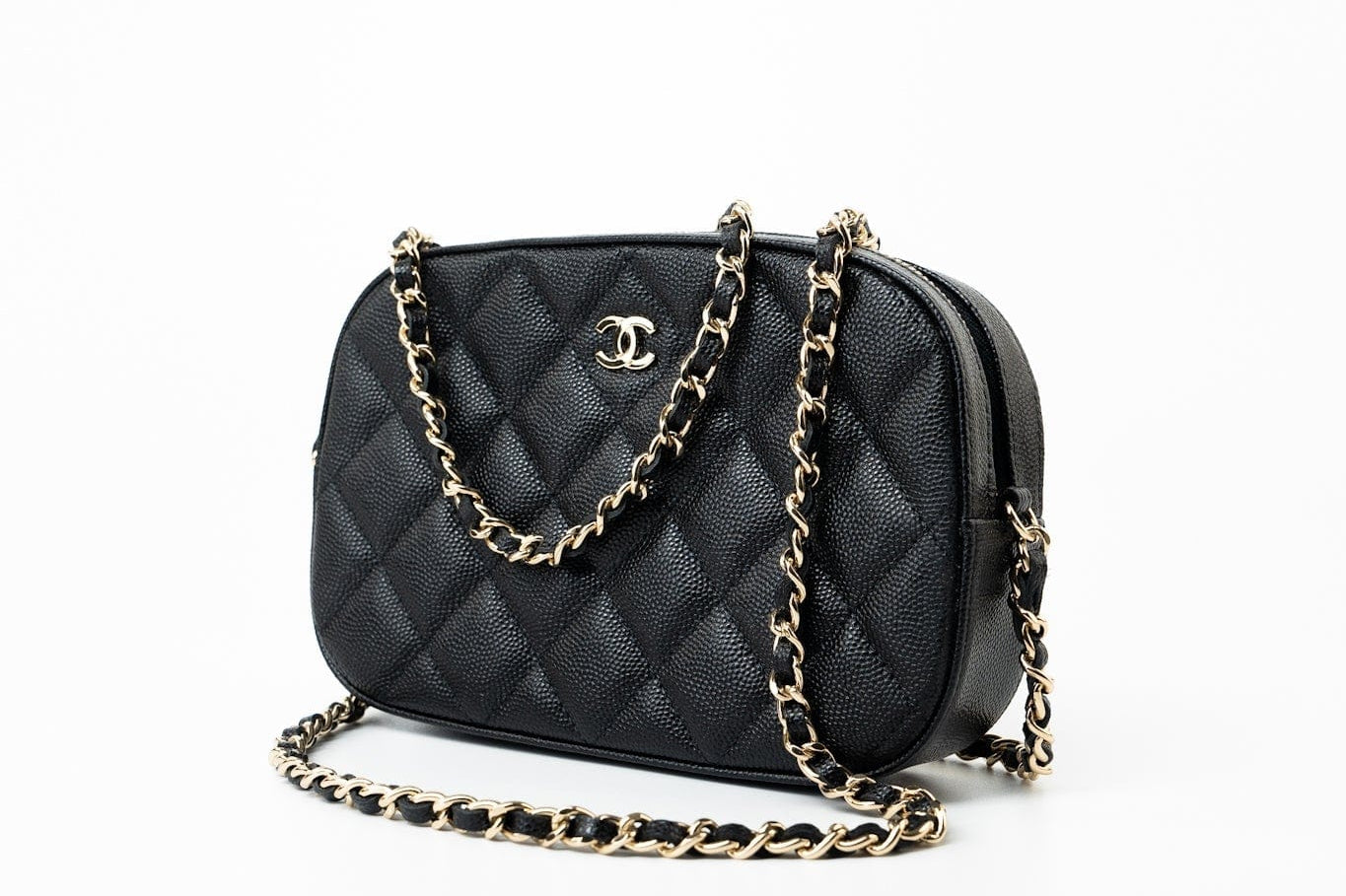 CHANEL Handbag 21A Black Caviar Quilted Camera Case Gold Hardware - Redeluxe