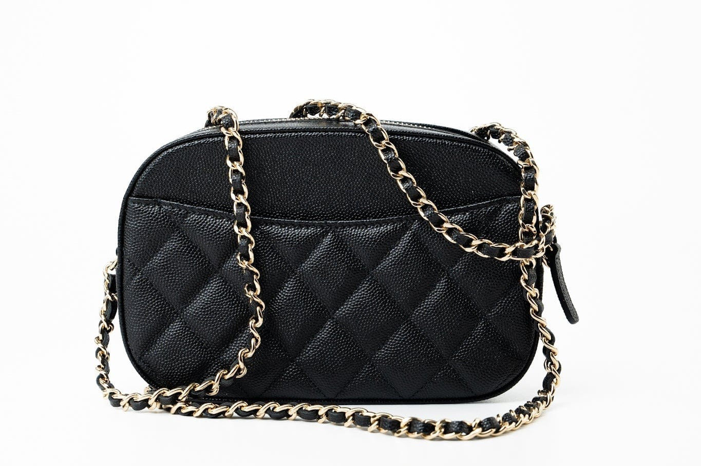 CHANEL Handbag 21A Black Caviar Quilted Camera Case Gold Hardware - Redeluxe