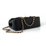 CHANEL Handbag 21A Black Lambskin Quilted Mini Top Handle Antique Gold Hardware - Redeluxe