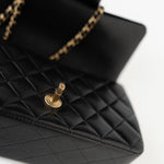 CHANEL Handbag 21A Black Lambskin Quilted Mini Top Handle Antique Gold Hardware - Redeluxe