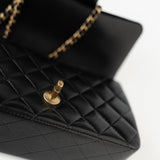 CHANEL Handbag 21A Black Lambskin Quilted Mini Top Handle Antique Gold Hardware - Redeluxe