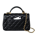 CHANEL Handbag 21A Black Lambskin Quilted Mini Top Handle Antique Gold Hardware - Redeluxe