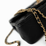 CHANEL Handbag 21A Black Lambskin Quilted Mini Top Handle Antique Gold Hardware - Redeluxe