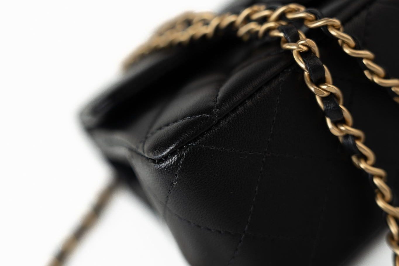 CHANEL Handbag 21A Black Lambskin Quilted Mini Top Handle Antique Gold Hardware - Redeluxe