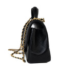 CHANEL Handbag 21A Black Lambskin Quilted Mini Top Handle Antique Gold Hardware - Redeluxe