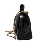 CHANEL Handbag 21A Black Lambskin Quilted Mini Top Handle Antique Gold Hardware - Redeluxe