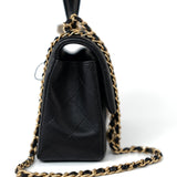 CHANEL Handbag 21A Black Lambskin Quilted Mini Top Handle Antique Gold Hardware - Redeluxe