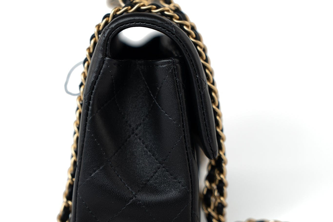 CHANEL Handbag 21A Black Lambskin Quilted Mini Top Handle Antique Gold Hardware - Redeluxe