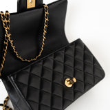 CHANEL Handbag 21A Black Lambskin Quilted Mini Top Handle Antique Gold Hardware - Redeluxe