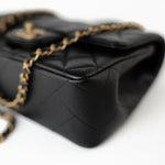 CHANEL Handbag 21A Black Lambskin Quilted Mini Top Handle Antique Gold Hardware - Redeluxe