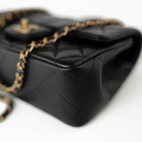 CHANEL Handbag 21A Black Lambskin Quilted Mini Top Handle Antique Gold Hardware - Redeluxe