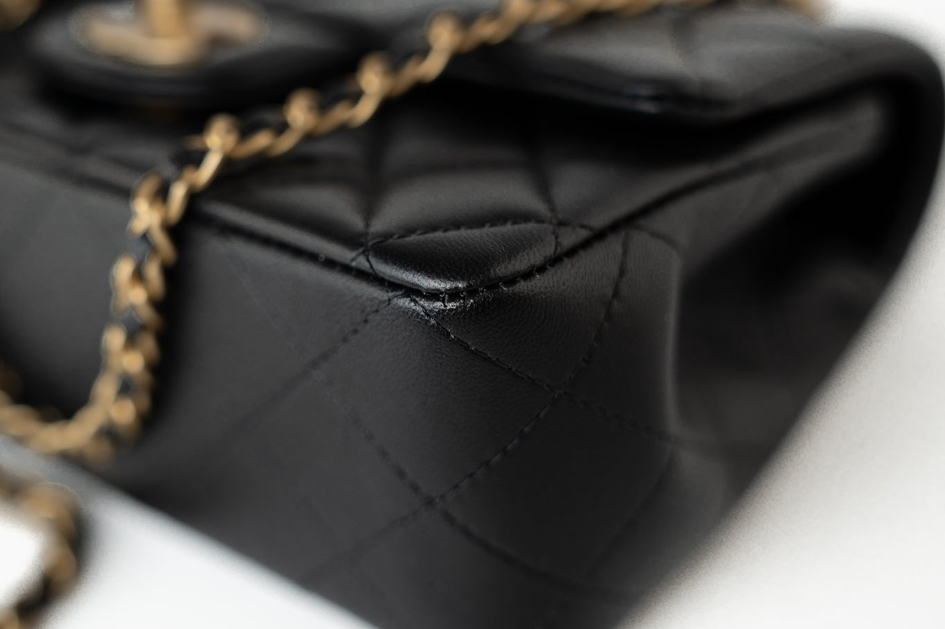 CHANEL Handbag 21A Black Lambskin Quilted Mini Top Handle Antique Gold Hardware - Redeluxe