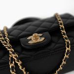 CHANEL Handbag 21A Black Lambskin Quilted Mini Top Handle Antique Gold Hardware - Redeluxe