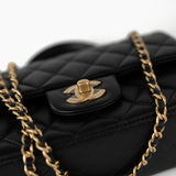 CHANEL Handbag 21A Black Lambskin Quilted Mini Top Handle Antique Gold Hardware - Redeluxe