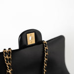 CHANEL Handbag 21A Black Lambskin Quilted Mini Top Handle Antique Gold Hardware - Redeluxe