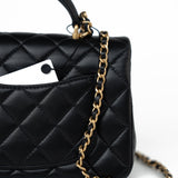 CHANEL Handbag 21A Black Lambskin Quilted Mini Top Handle Antique Gold Hardware - Redeluxe
