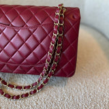 CHANEL Handbag 21A Burgundy Lambskin Quilted Classic Flap Medium LGHW - Redeluxe