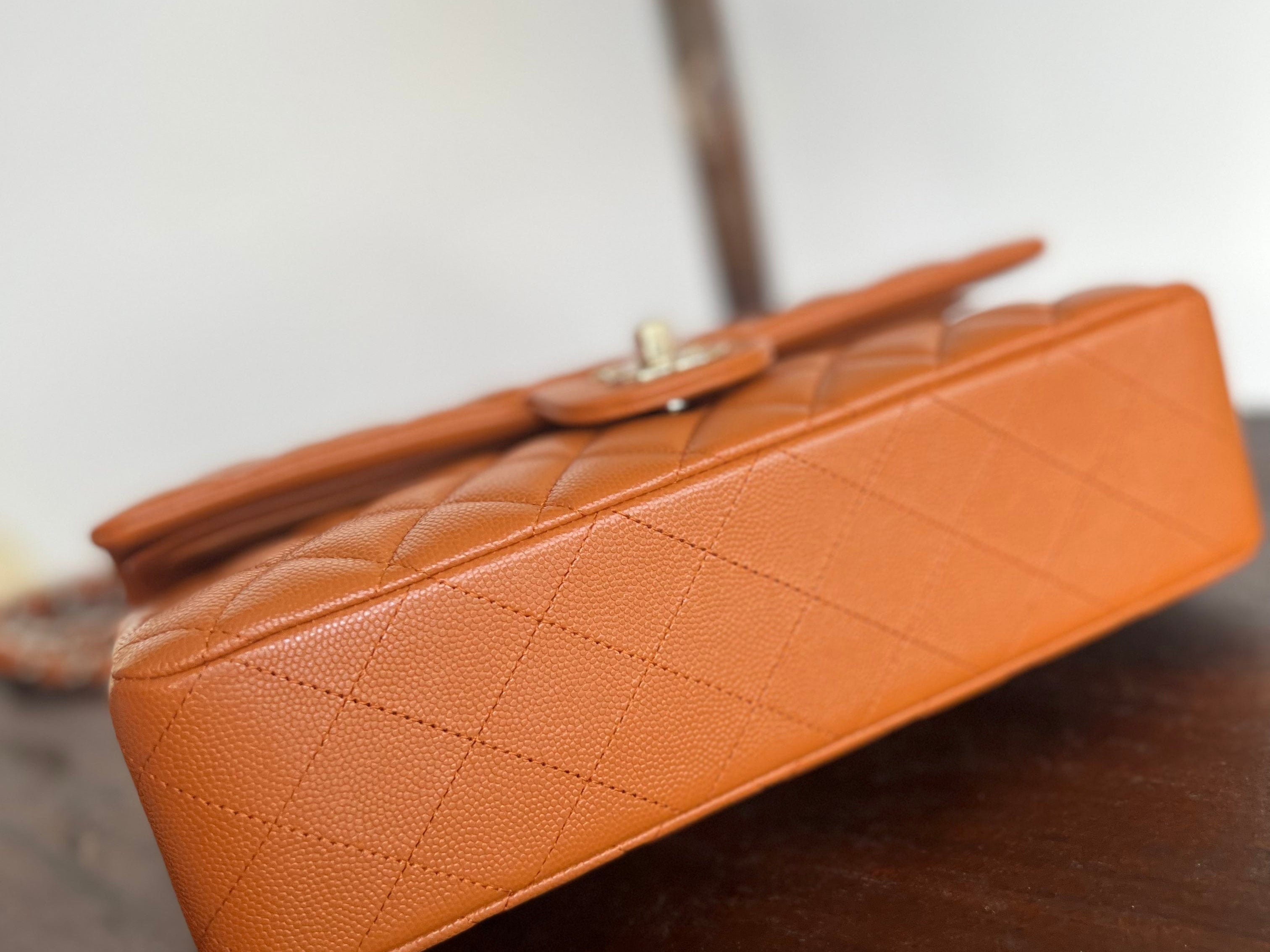 CHANEL Handbag 21A Caramel / Light Brown Caviar Quilted Classic Flap LGHW - Redeluxe