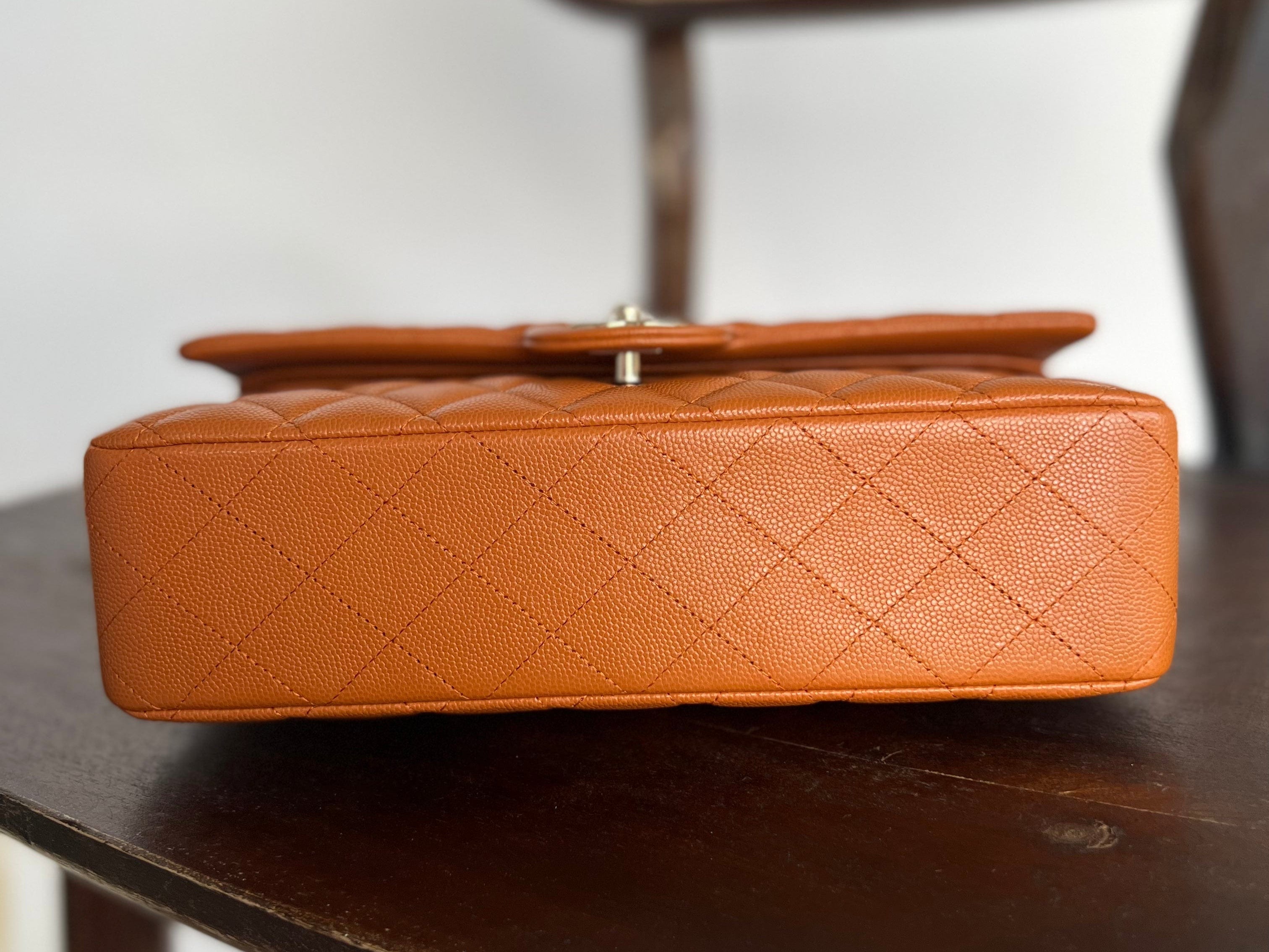 CHANEL Handbag 21A Caramel / Light Brown Caviar Quilted Classic Flap LGHW - Redeluxe