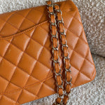 CHANEL Handbag 21A Caramel / Light Brown Caviar Quilted Classic Flap Medium LGHW - Redeluxe
