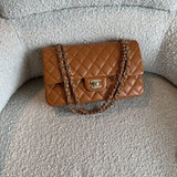 CHANEL Handbag 21A Caramel / Light Brown Caviar Quilted Classic Flap Medium LGHW - Redeluxe