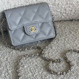 CHANEL Handbag 21A Caviar Quilted Flap Card Holder On Chain Grey - Redeluxe